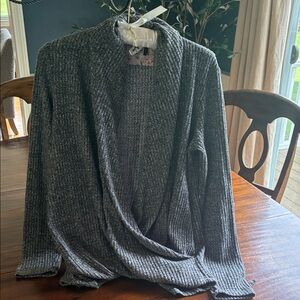 Anthropologie Charcoal Gray Ribbed Open-Front Women's Sweater